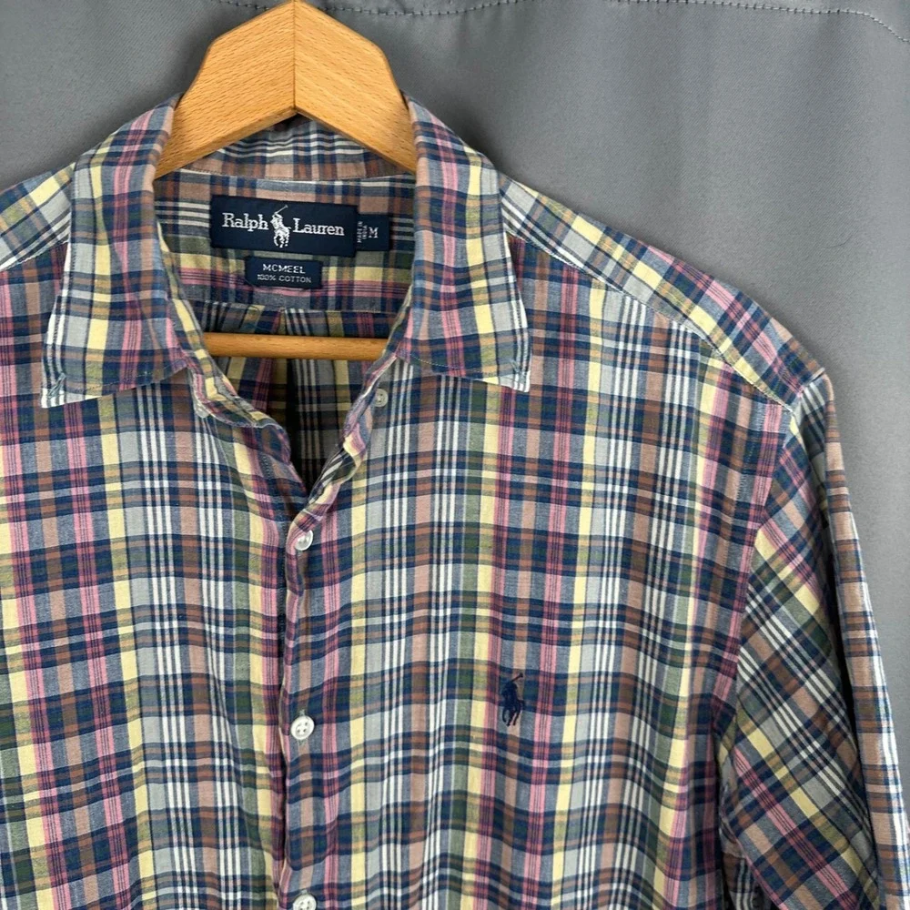 Ralph Lauren McMeel Mens Plaid Short Sleeve Button Down Shirt Multi-Color Medium